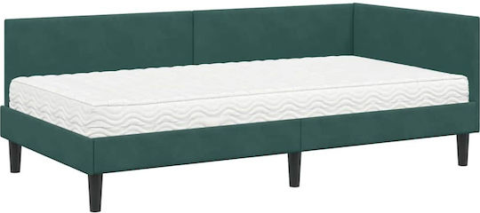 Single Bed Upholstered with Velvet Green Velvet with Slats & Mattress 80x200cm