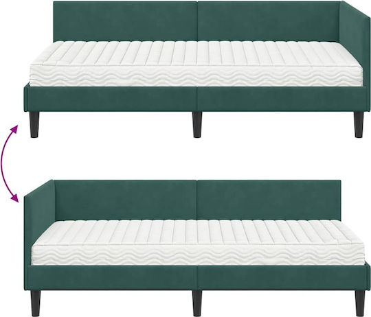Single Bed Upholstered with Velvet Green Velvet with Slats & Mattress 80x200cm