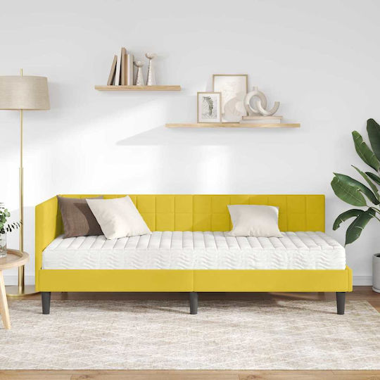 Ein Einzelbett Mit Samt Gelb Mit Lattenrost & Matratze 90x190cm