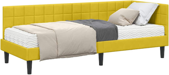Ein Einzelbett Mit Samt Gelb Mit Lattenrost & Matratze 90x190cm