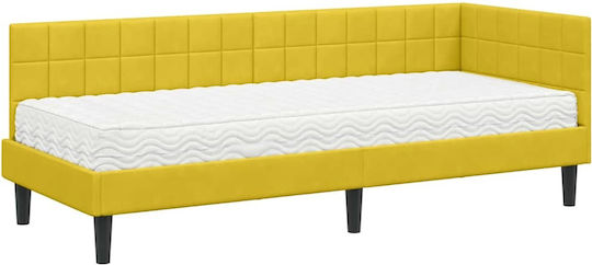 Ein Einzelbett Mit Samt Gelb Mit Lattenrost & Matratze 90x190cm