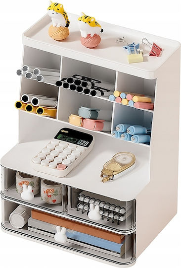 Organizator de Birou Zola 3 Sertare 7 Compartimente Plastic 22.5 X 17 X 30 Cm Alb