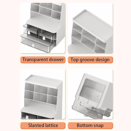 Organizator de Birou Zola 3 Sertare 7 Compartimente Plastic 22.5 X 17 X 30 Cm Alb