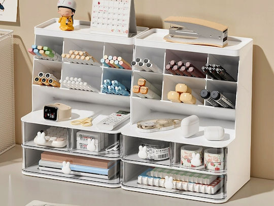 Organizator de Birou Zola 3 Sertare 7 Compartimente Plastic 22.5 X 17 X 30 Cm Alb
