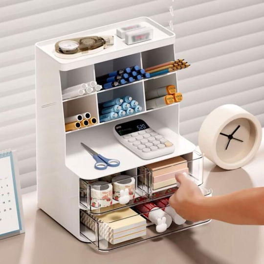 Organizator de Birou Zola 3 Sertare 7 Compartimente Plastic 22.5 X 17 X 30 Cm Alb