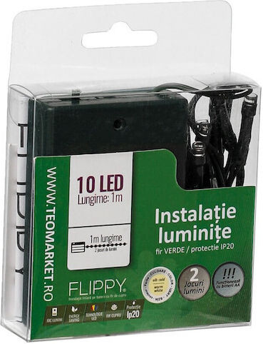 10 Lights LED 1m. Green Battery in String 2pcs