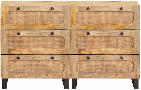 Metallic Chest of Drawers of Solid Wood with 6 Drawers Coffee 60x33x75cm