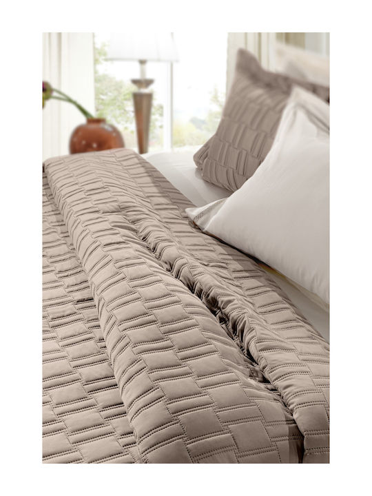 Guy Laroche Brick Set Coverlet Queen Size Microsatin Taupe 250x240cm 3pcs