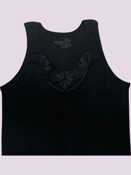 Cotton Black Women's T-Shirt with Spaghetti Strap