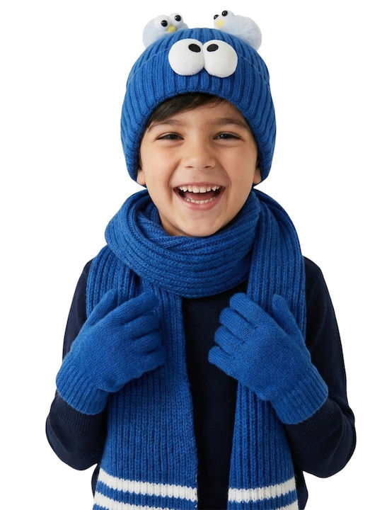 Kids Beanie Set with Scarf & Gloves Knitted Blue