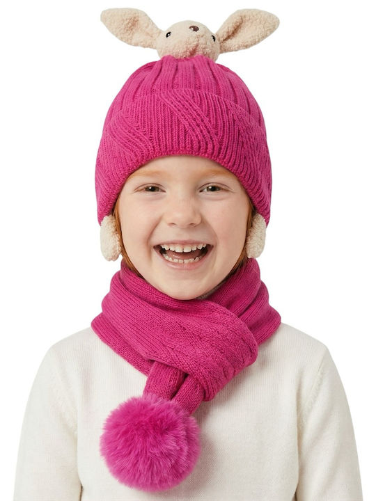 Kids Beanie Set with Scarf Knitted Fuchsia