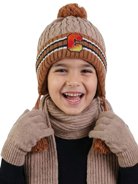 Kinder Mütze Set Gestrickt Braun