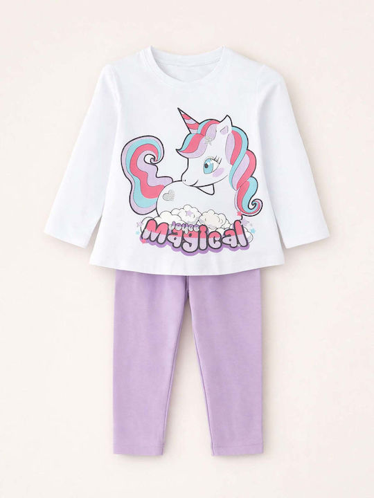 Kids' Set with Leggings Winter 2pcs White Unicorn