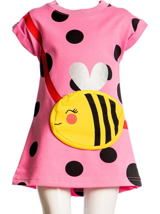 Be The Cute Bee Παιδικό Φόρεμα Κοντομάνικο Πουά Ροζ