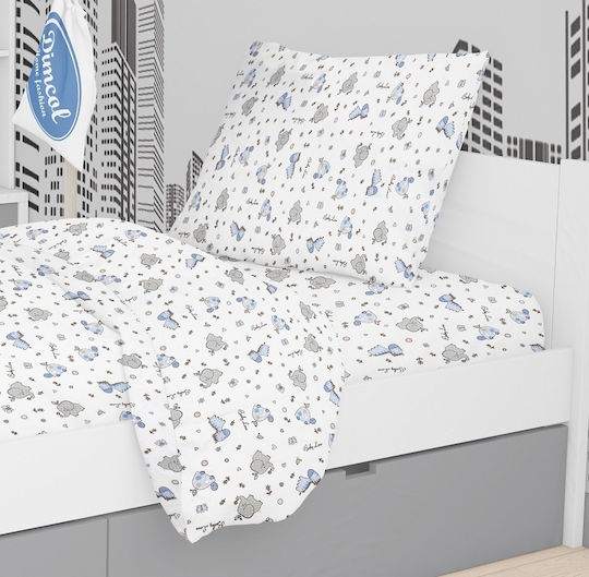 Dimcol Kinderbettbezug Einzel White-sky Blau