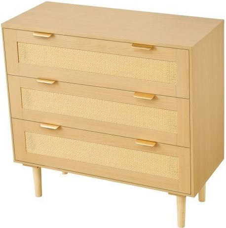 Συρταριέρα Креватокамарас Дървена с 3 чекмеджета Natural Rattan 80x35x77бр