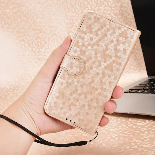 Husă Cu Capac Pliabil T Phone 3 5g Wallet Romboid Auriu