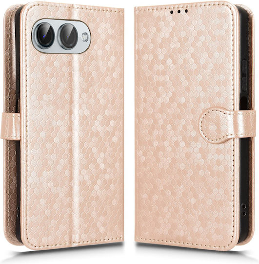Husă Cu Capac Pliabil T Phone 3 5g Wallet Romboid Auriu