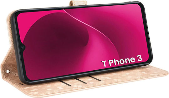 Husă Cu Capac Pliabil T Phone 3 5g Wallet Romboid Auriu