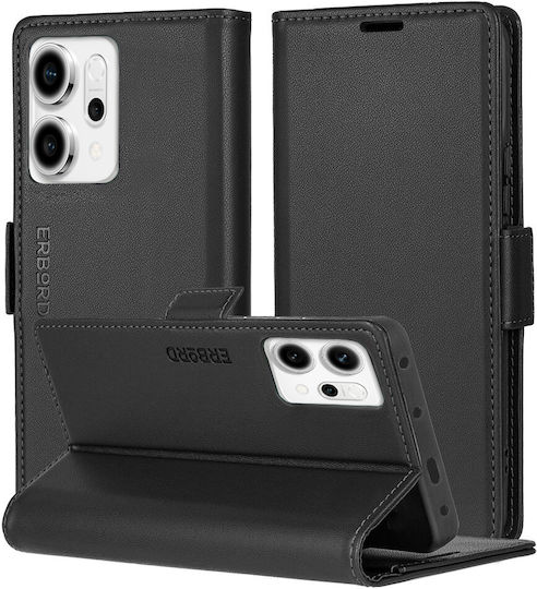 Oppo Reno 14 Erbord Glossy Litchi Brieftasche Klappdeckel Schwarze