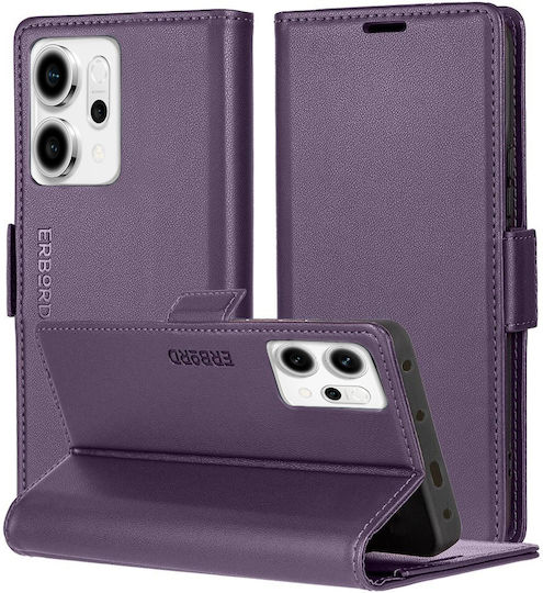 Husă Oppo Reno 14 Erbord Glossy Litchi Tip Portofel Rabatabil Mov