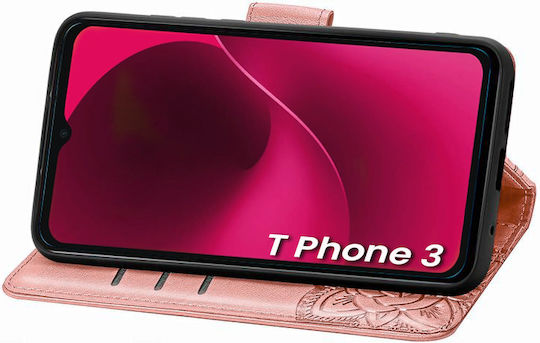 Husă Cu Capac Pliabil T Phone 3 5g Butterfly Roz Roz Auriu