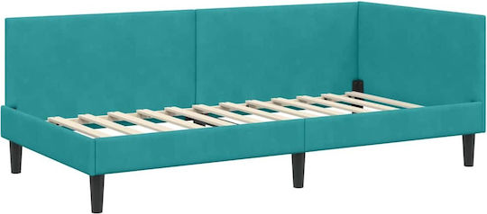 Single Upholstered Bed with Velvet Turquoise with Slats & Mattress 80x200cm