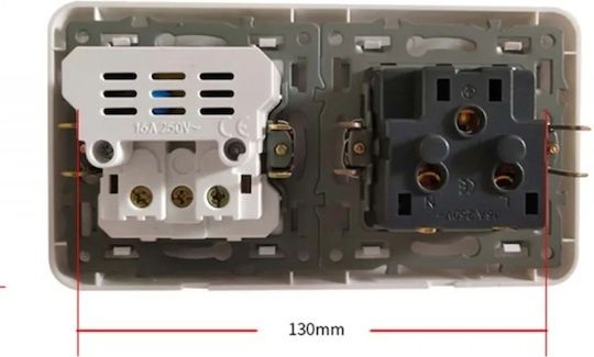 Ts-pc Priză Dublă Îngropată 110-250v 16a Ignifugă 80x151mm Gri