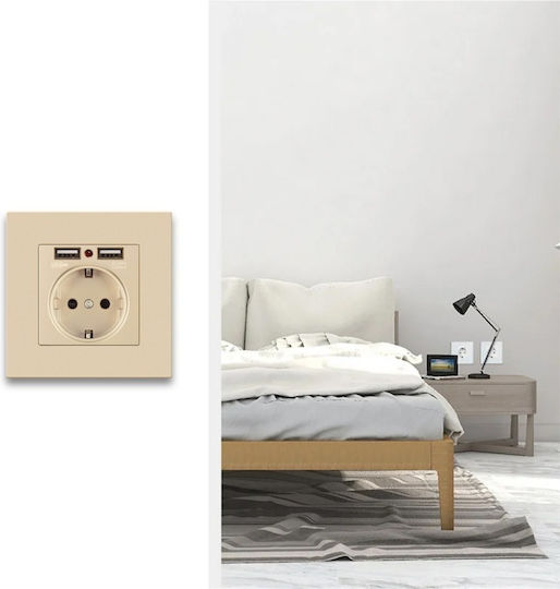 Priză Electrică cu 2 Porturi Usb Ts-pc 110-250v 16a Ignifugă 86x86mm Aurie