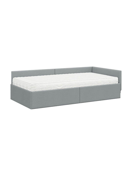 Single Upholstered Bed Base with Fabric Light Grey with Slats and Mattress 94x190cm