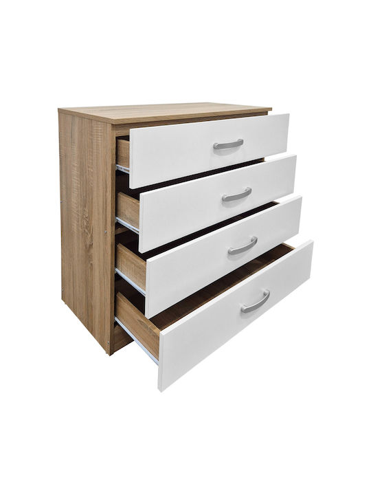 Athos Wooden & Metallic Chest of Drawers Sonoma-white 80x40x79cm