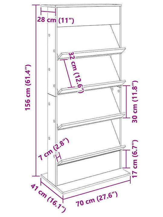 vidaXL Стойка за списания Сив 70x41x156бр 1бр