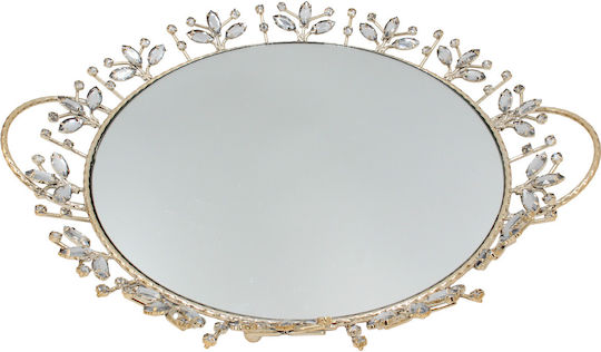 Keskor Metallic Oval Decorative Tray with Mirror 42x36x4cm