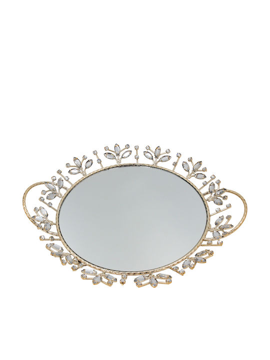 Keskor Metallic Oval Decorative Tray with Mirror 36x32x4cm