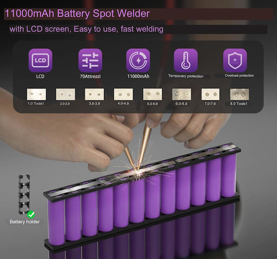 Aparat Portabil de Sudură prin Puncte Baterie 11000 mAh Ecran LCD 70 Viteze Reglabile Bandă de Nichel 10 m Funcție Power Bank Pentru Lipit Baterii
