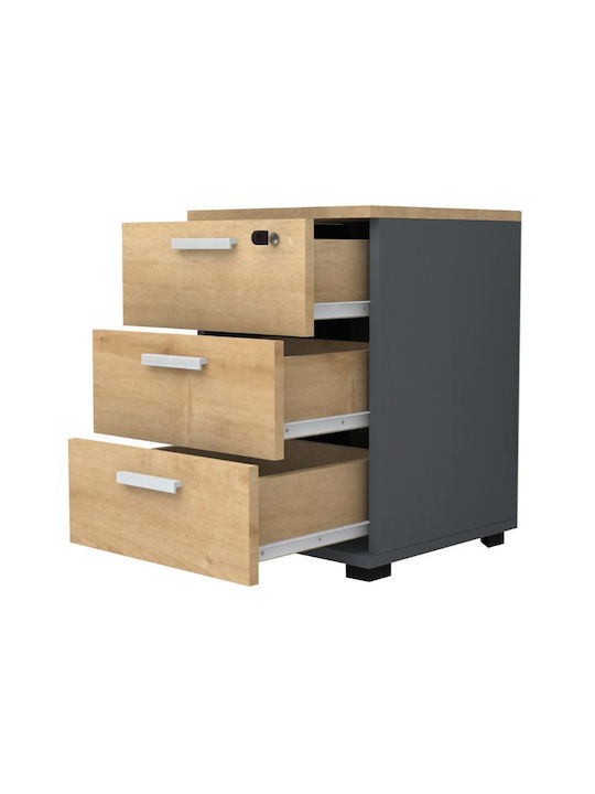 Office Storage Chipboard Drawer Ανθρακί - Φυσικό Οξιάς L39xW40xH57cm