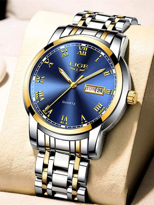 Lige Men's Watch 42mm Battery with Silver Metal Bracelet