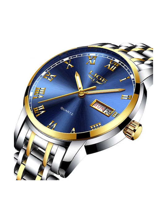 Lige Men's Watch 42mm Battery with Silver Metal Bracelet