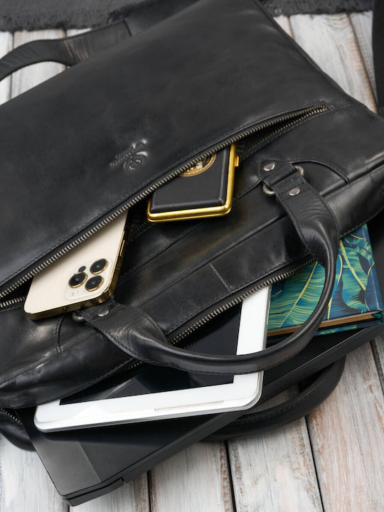 Leder Herrentasche Schulter / Crossbody Schwarz