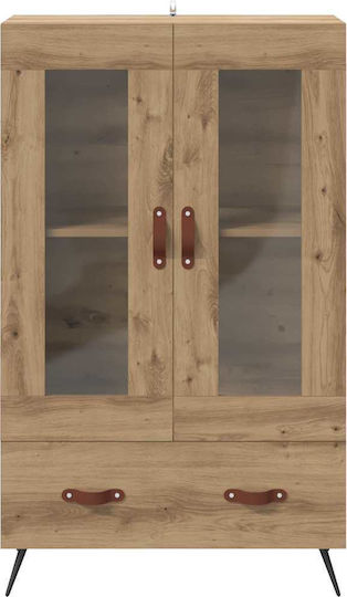 Highboard Standvitrine fürs Wohnzimmer aus Spanplatte in Artisan Eiche mit Glas 69.5x31x115cm