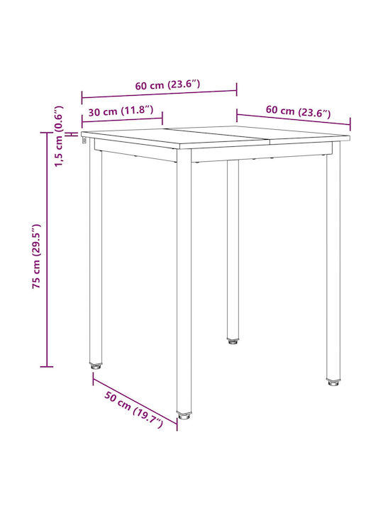 Table Dining Room Wooden with Metal Frame Gray 60x60x75cm