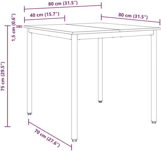 Table Dining Room Wooden with Metal Frame Black 80x80x75cm