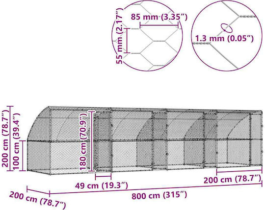 vidaXL Πάρκο Σκύλου 800x200x200εκ. Ασημί