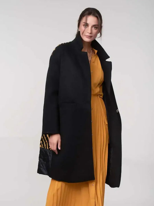 Παλτό Oversized Σχέδιο Στην Πλάτη Μέγεθος One Size Μαύρο