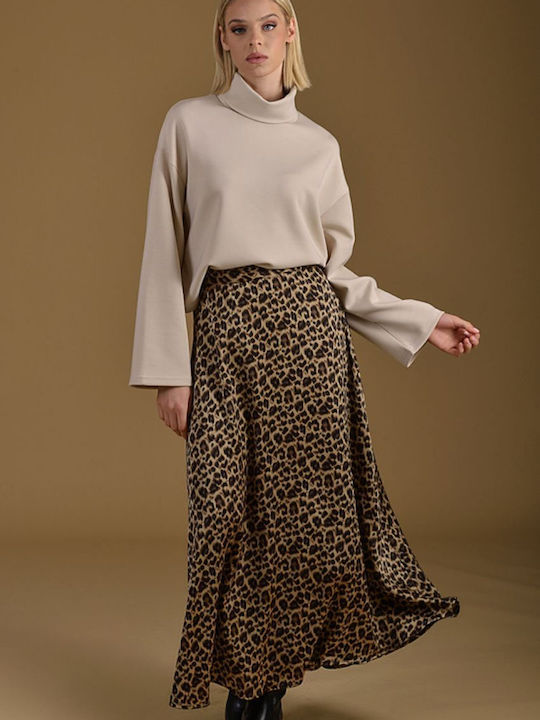 Satin Skirt Leopard Multicolored
