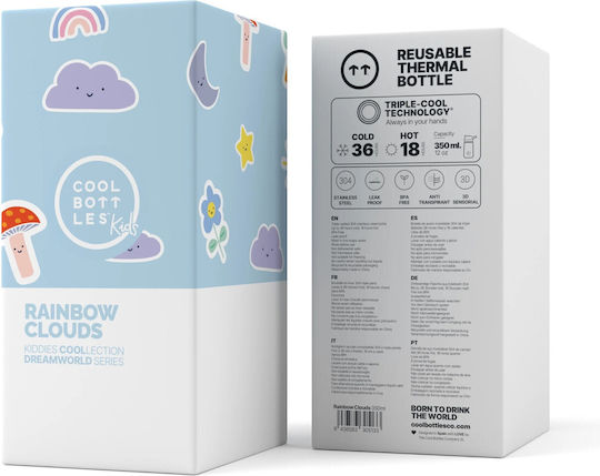 Cool Bottles Sticlă Pentru Copii Termos Silicon Kiddies Nori Curcubeu 350ml