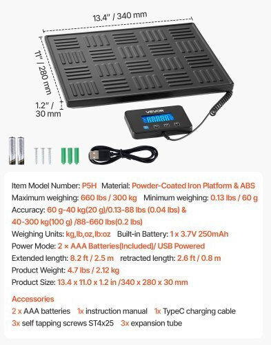 Vevor Electronic Precision Commercial Scale with Weighing Capacity of 300kg and Division 60gr
