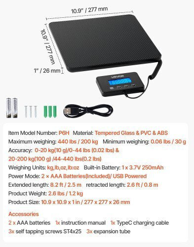 Vevor Electronic Precision Commercial Scale with Weighing Capacity of 200kg and Division 30gr