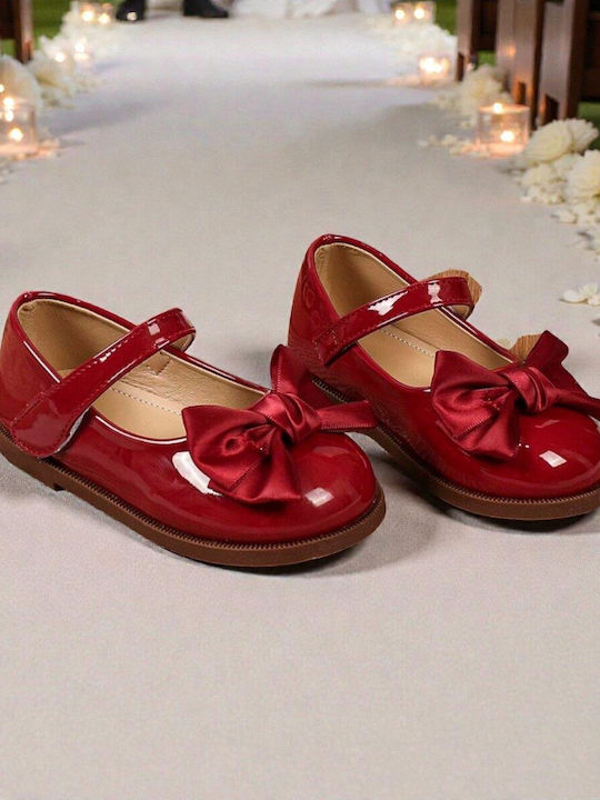 Kids Leather Ballerinas with Hoop & Loop Closure Burgundy