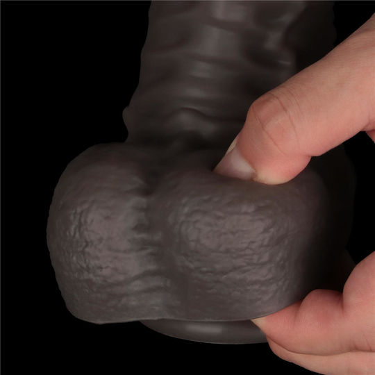 Lovetoy Dual Layered Ρεαλιστικό Dildo με Όρχεις και Βεντούζα Μαύρο